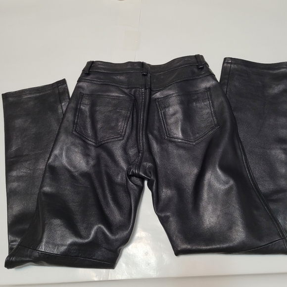 Black genuine leather pants with pockets - Picture 3 of 3
